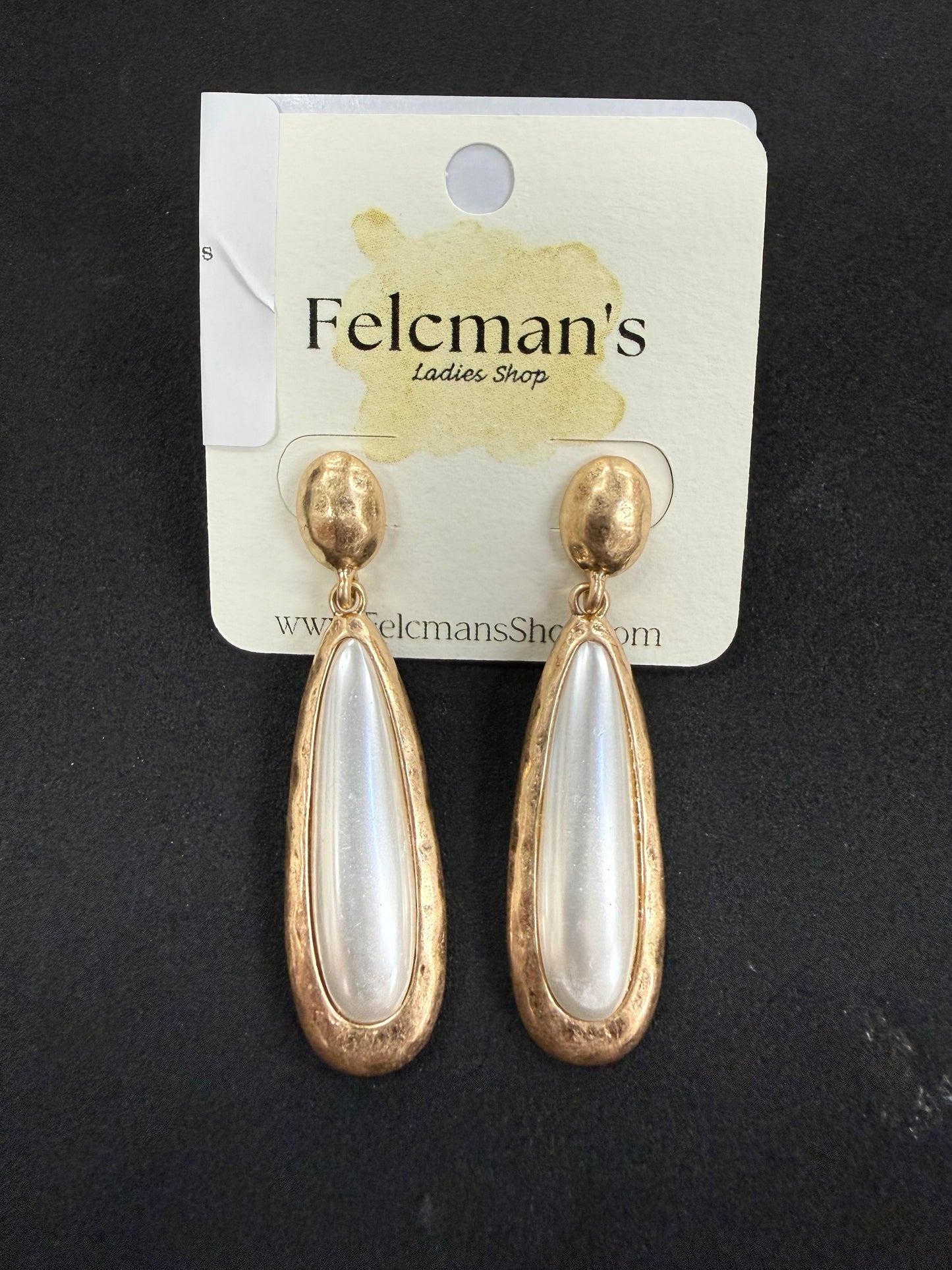 Gold & Pearl Hammered Tear Drop Earrings