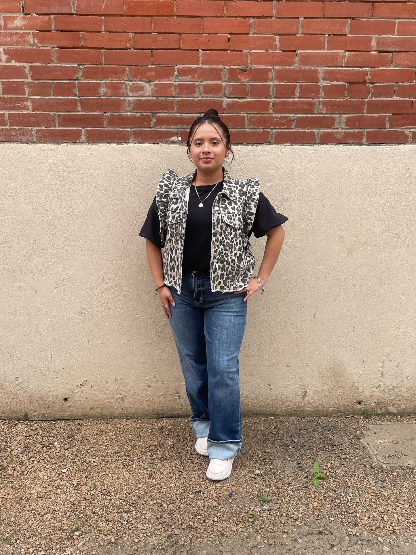 Ruffle Jean Leopard Vest