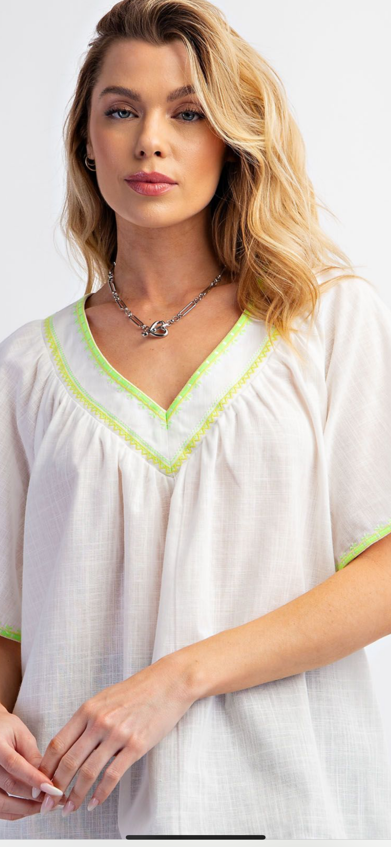 Short Sleeve Embroidered V-Neck