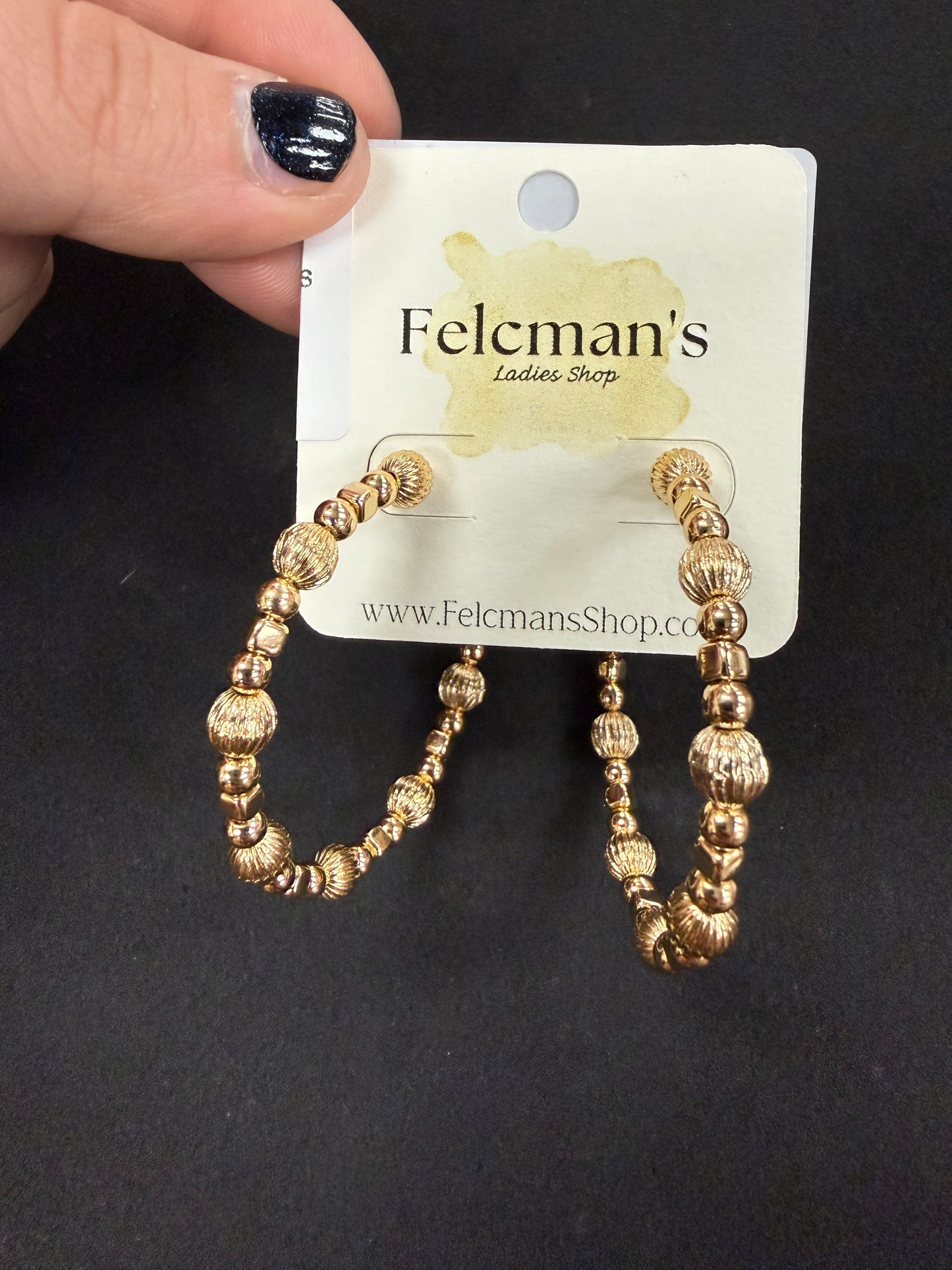 Gold 2 Inch Beaded Ball Hoops