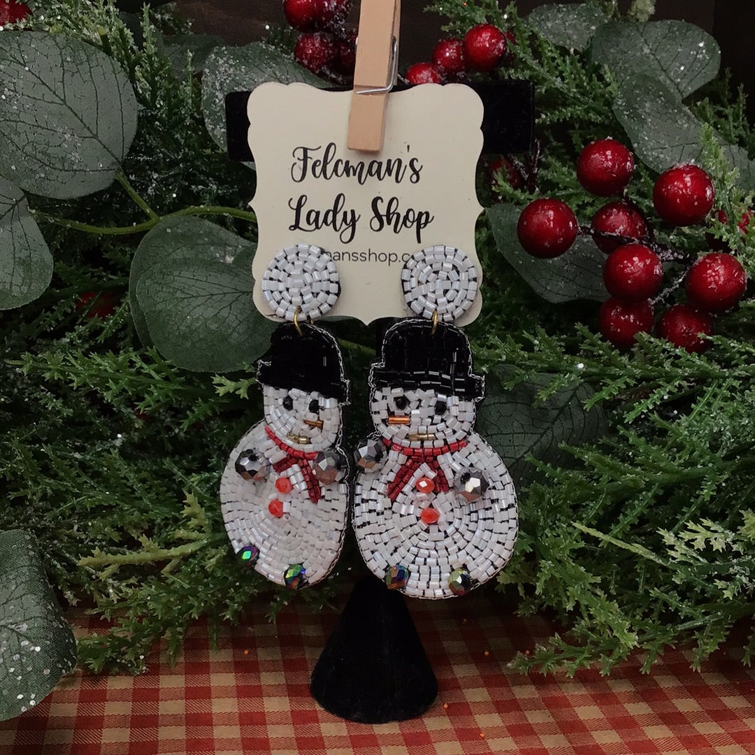 Beaded Snowman Earrings