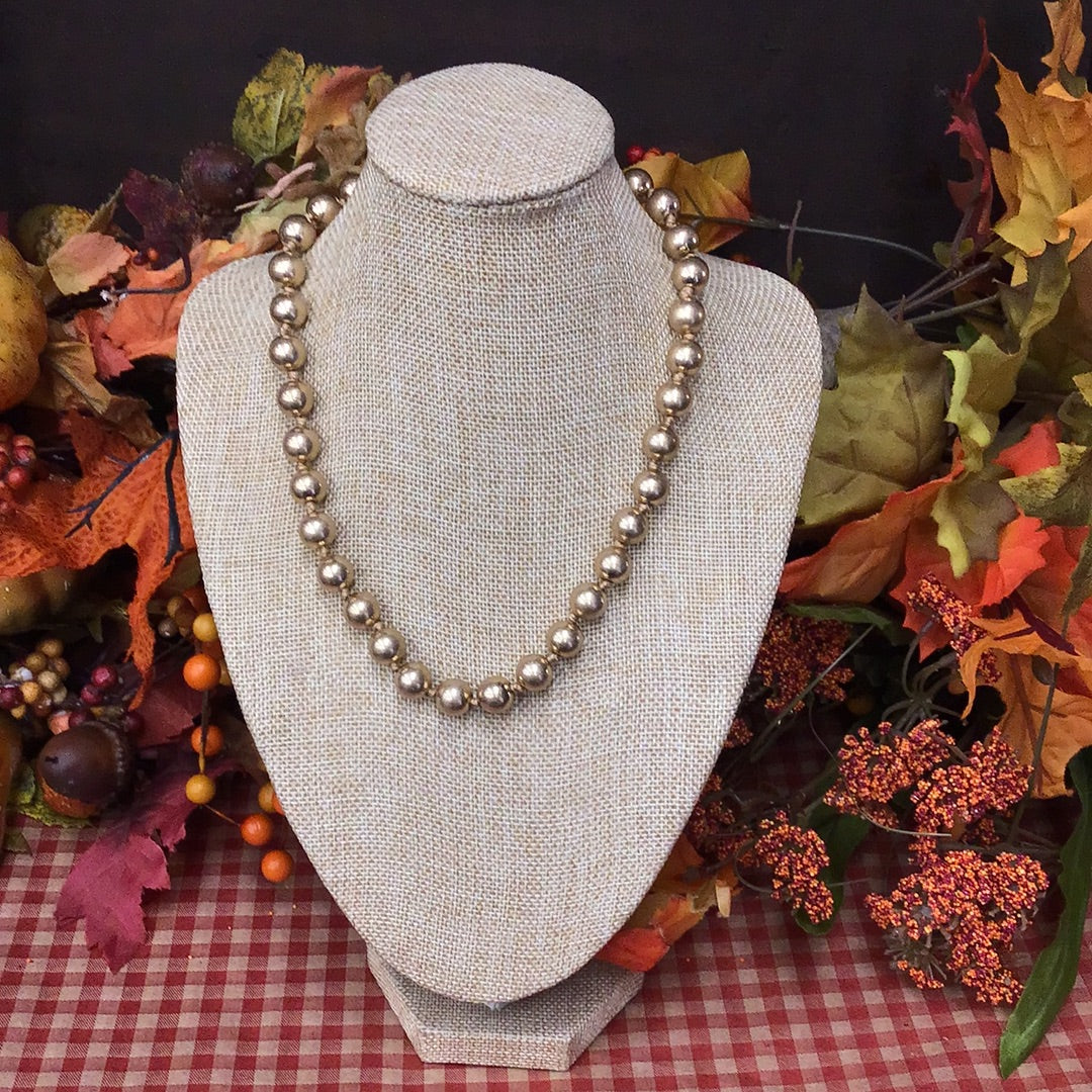 Chole 10mm hand Knotted Ball Bead Necklace In Worn Gold