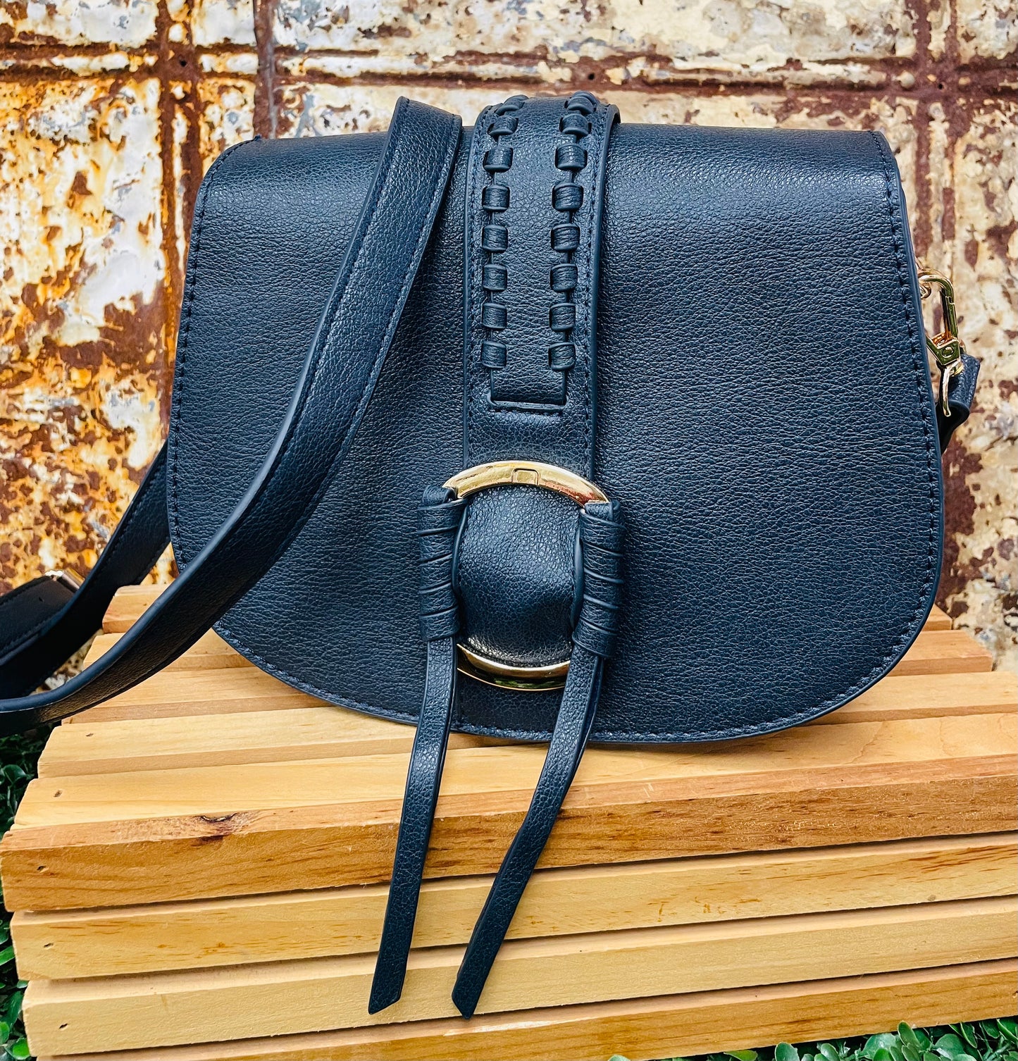 Small Navy Braded Bucket Purse