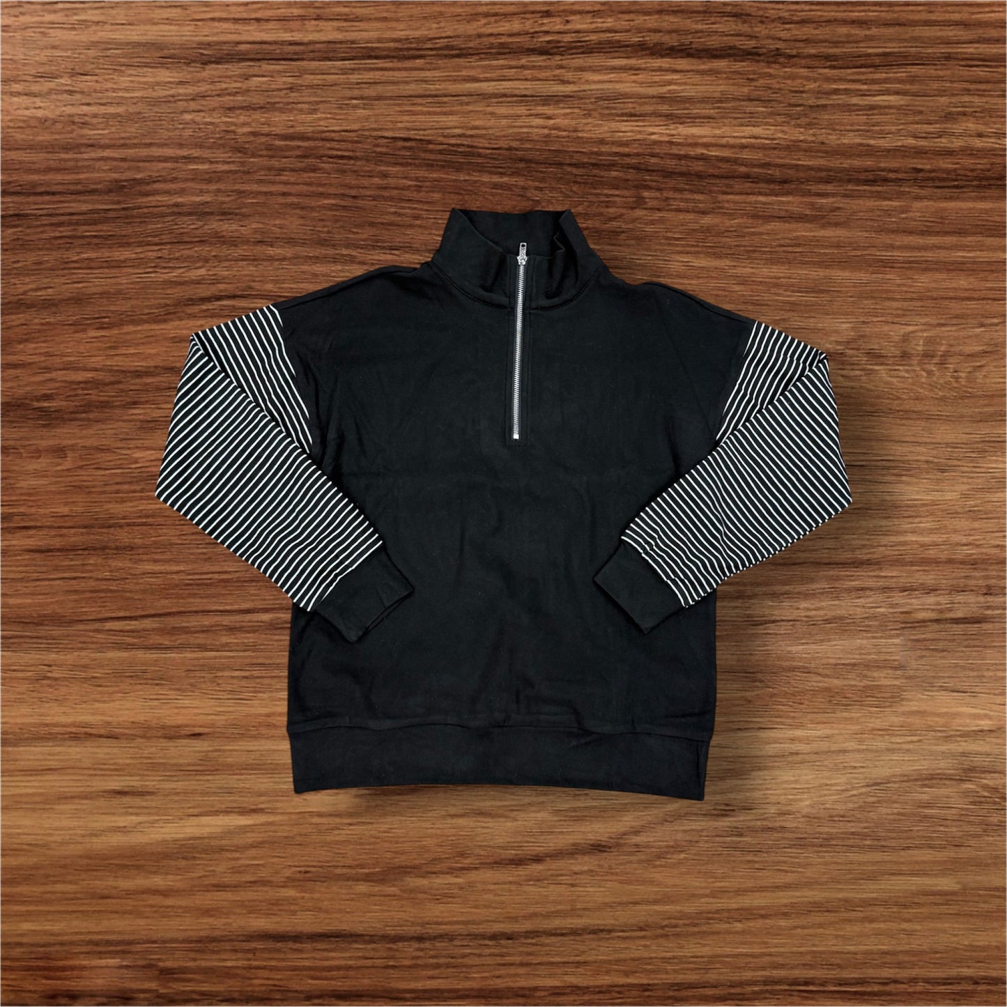 Black Half Zip Stripe Sweatshirt