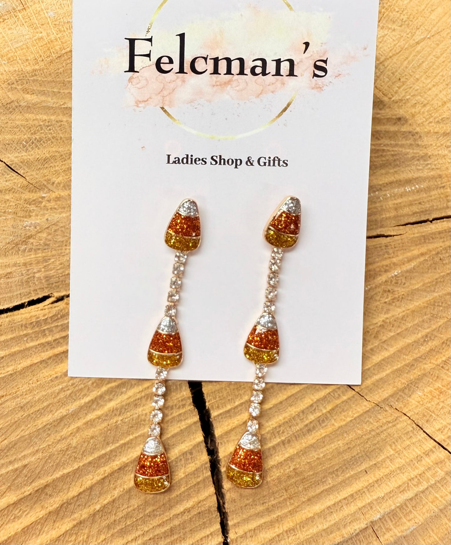 Glitter Gem Candy Corn Dangle Earrings