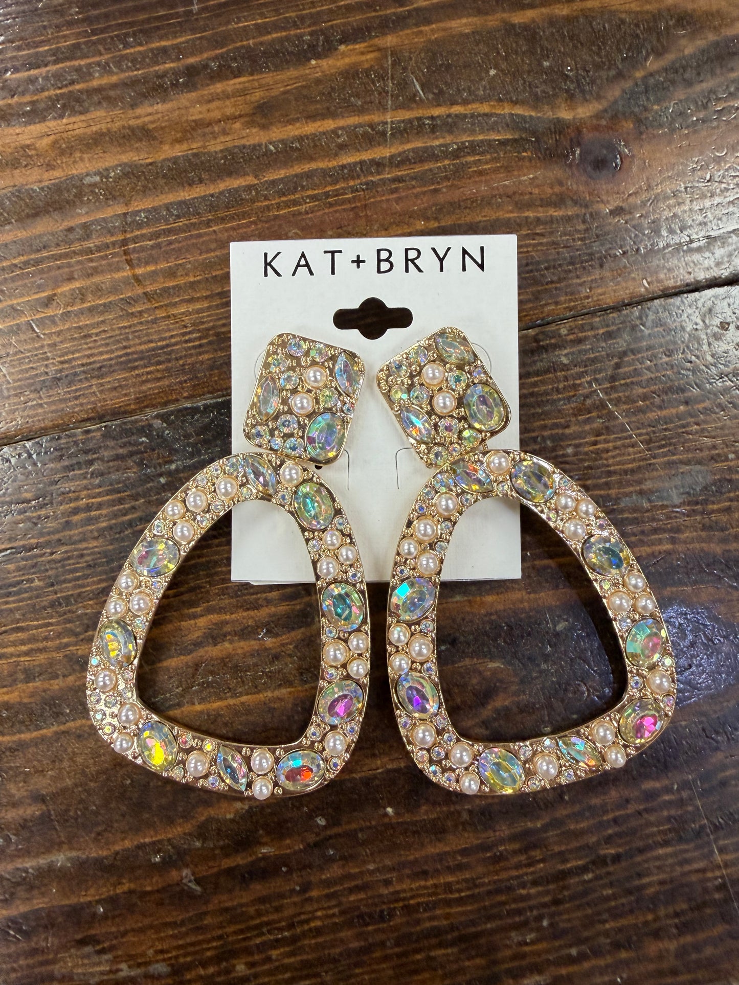 Gold Abstract Crystal & Pearls Earrings