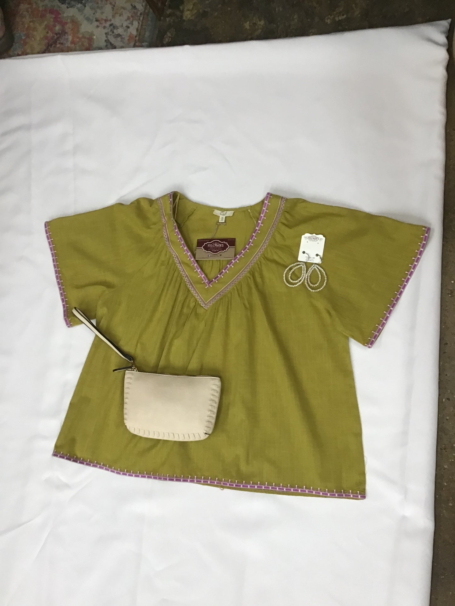 Short Sleeve Embroidered V-Neck
