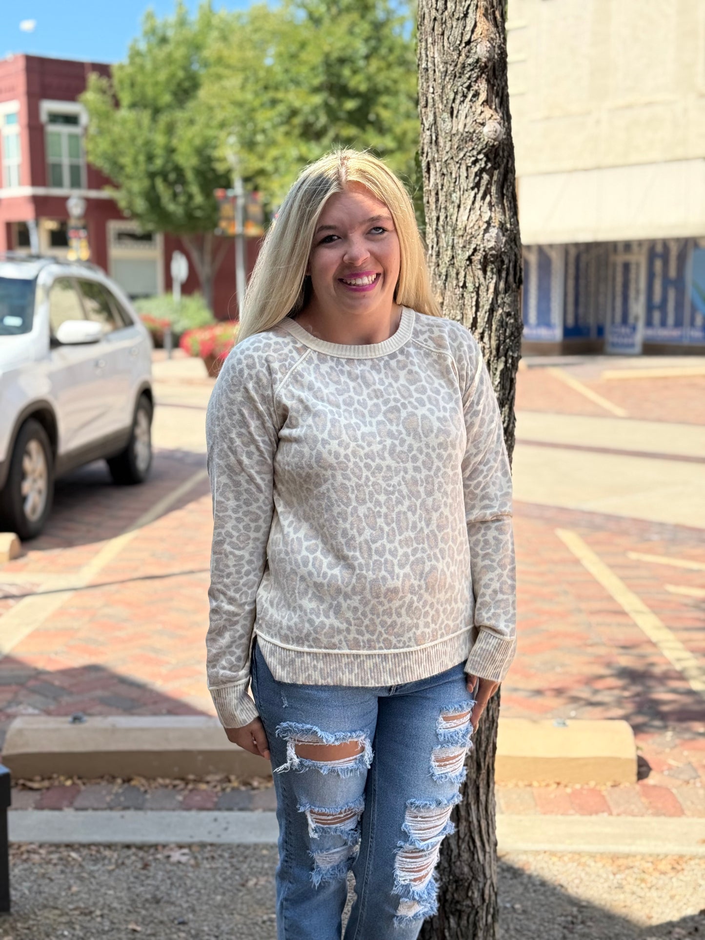 Contrast Cheetah Print Sweater
