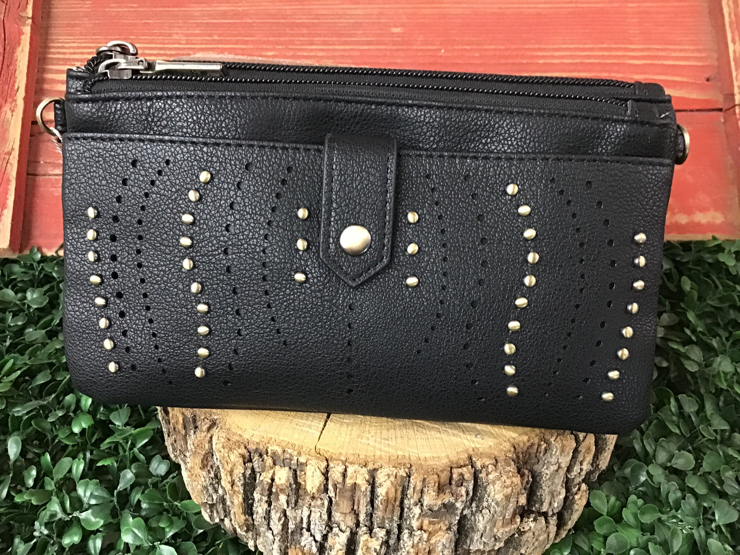 Ayra Studded Front Wallet/Clutch Black