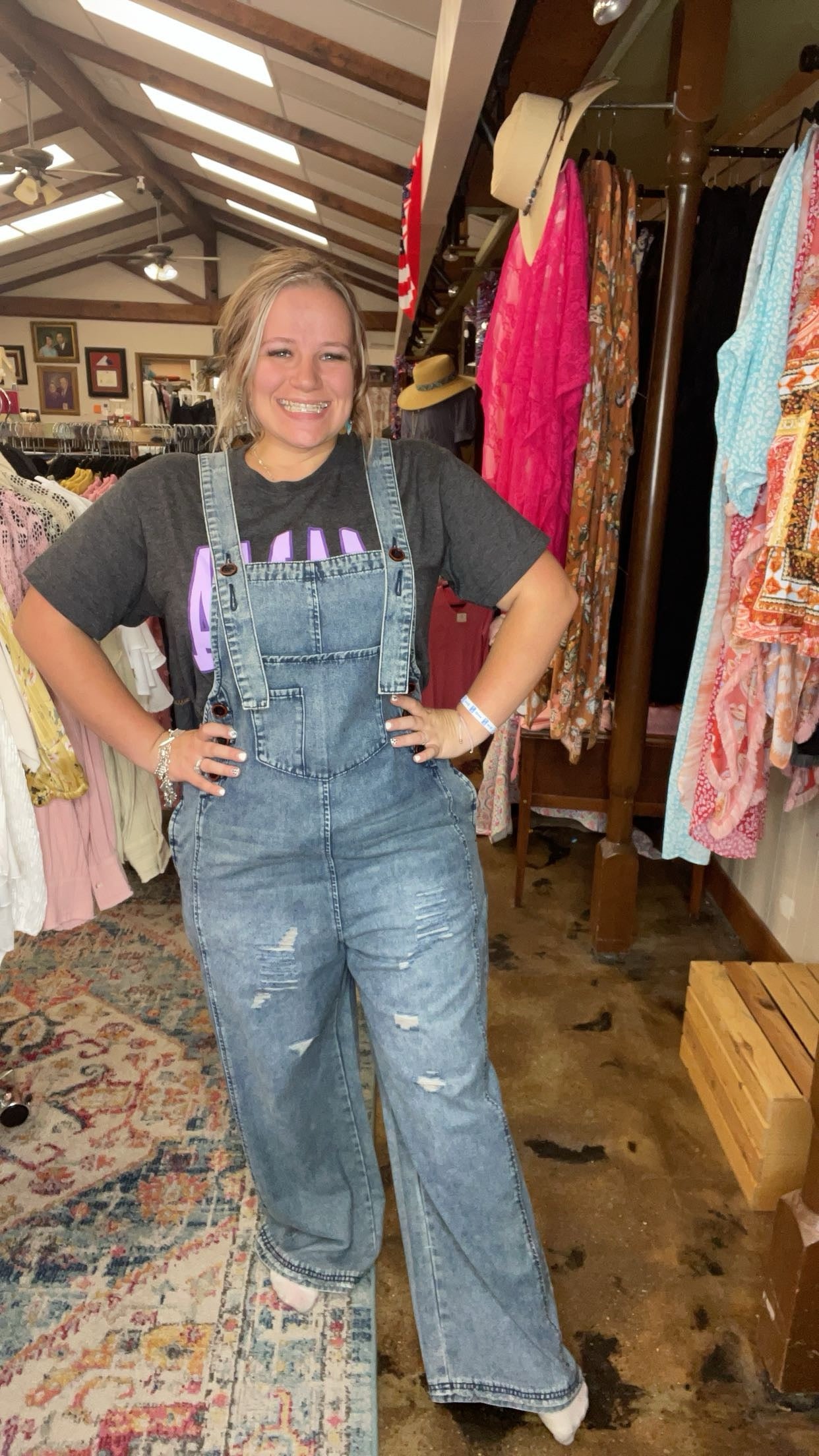 Washed Denim Distressed Overalls