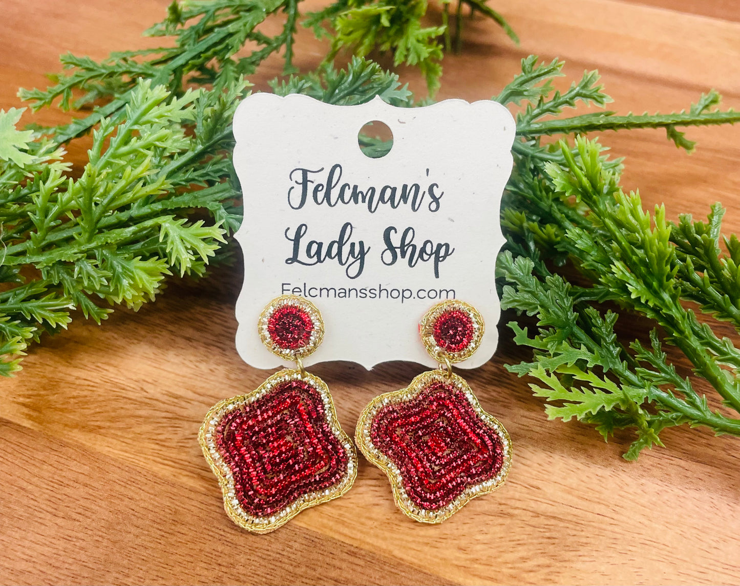 Red/Gold Clover Dangle Earrings
