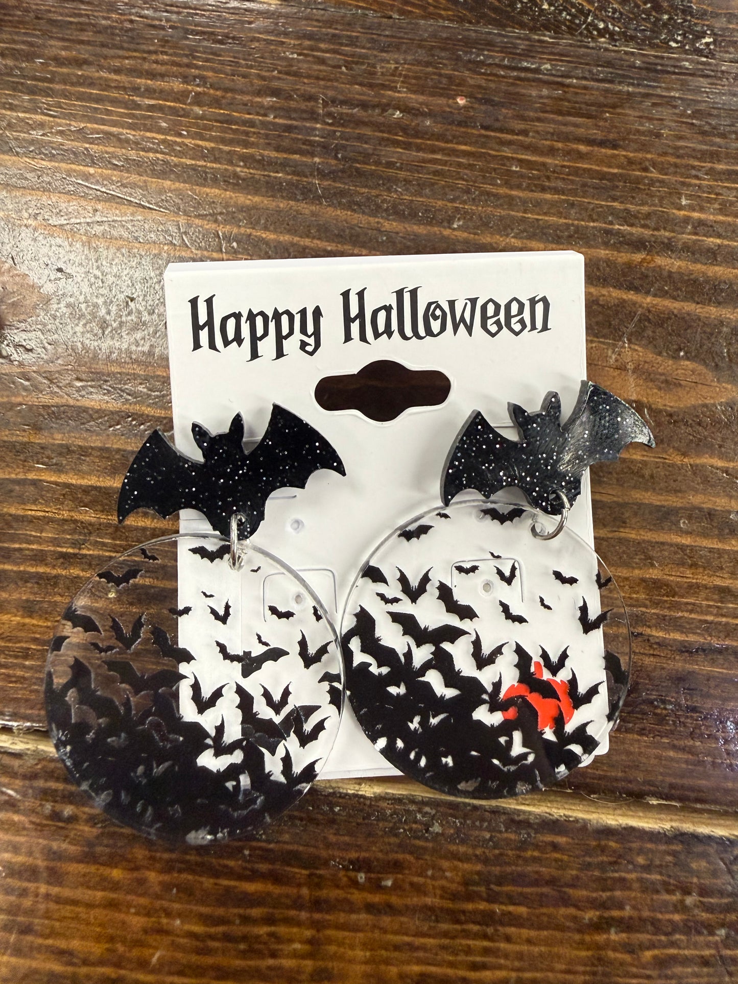 Clear Glitter Bat Earrings