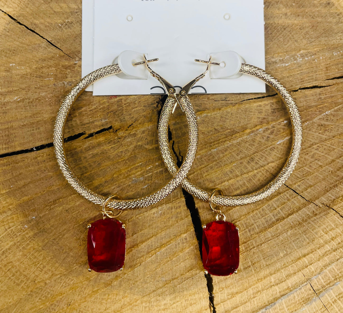 Red Crystal Hoops