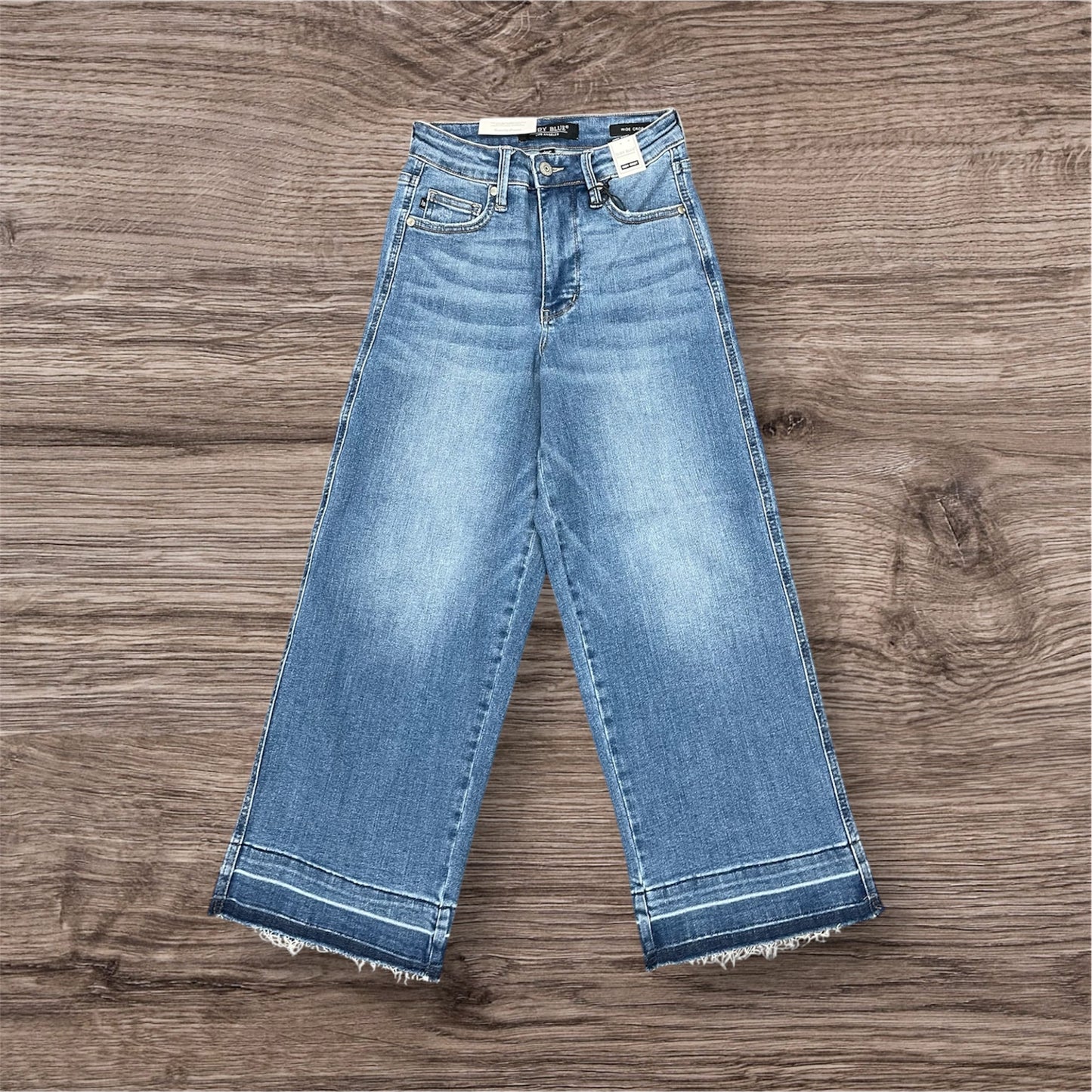 Tummy Control Release Hem Crop Wide Leg Jean