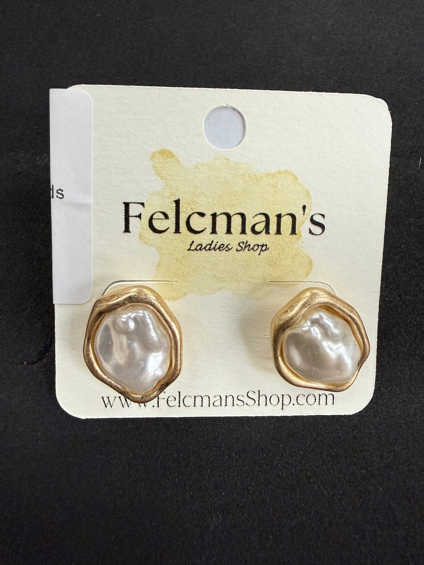 Gold Hammered Freshwater Pearl Studs
