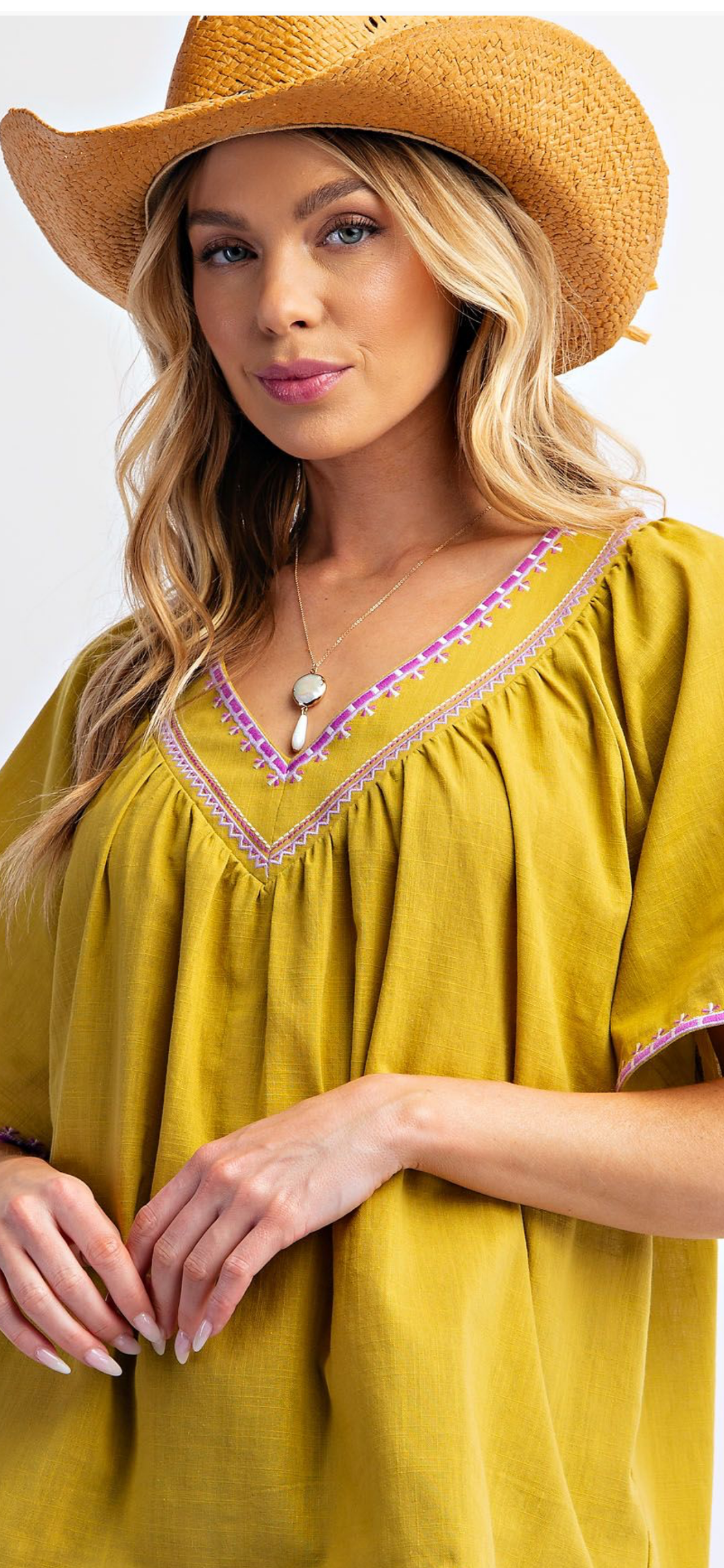 Short Sleeve Embroidered V-Neck