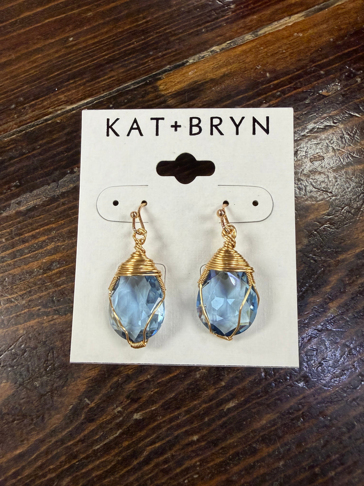 Blue Wired Wrapped Teardrop Earrings