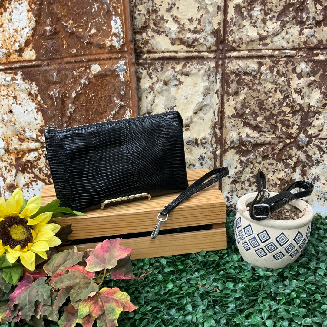 Black Leather Snake Skin Purse