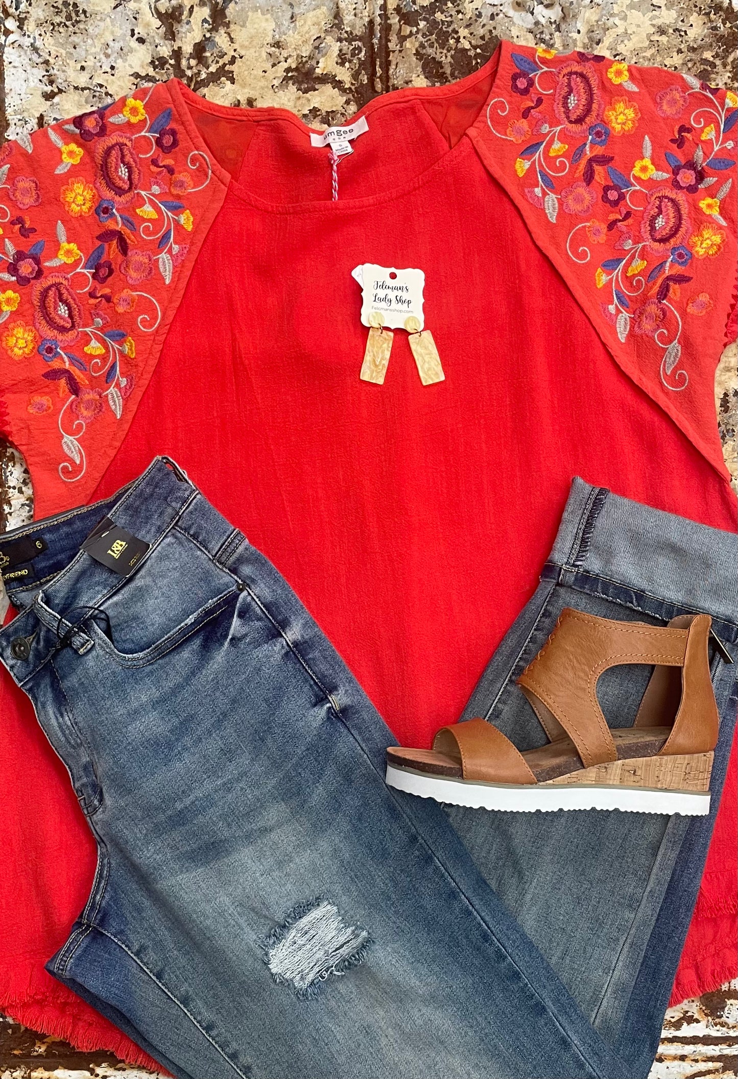Red & Orange Short Sleeve Blouse