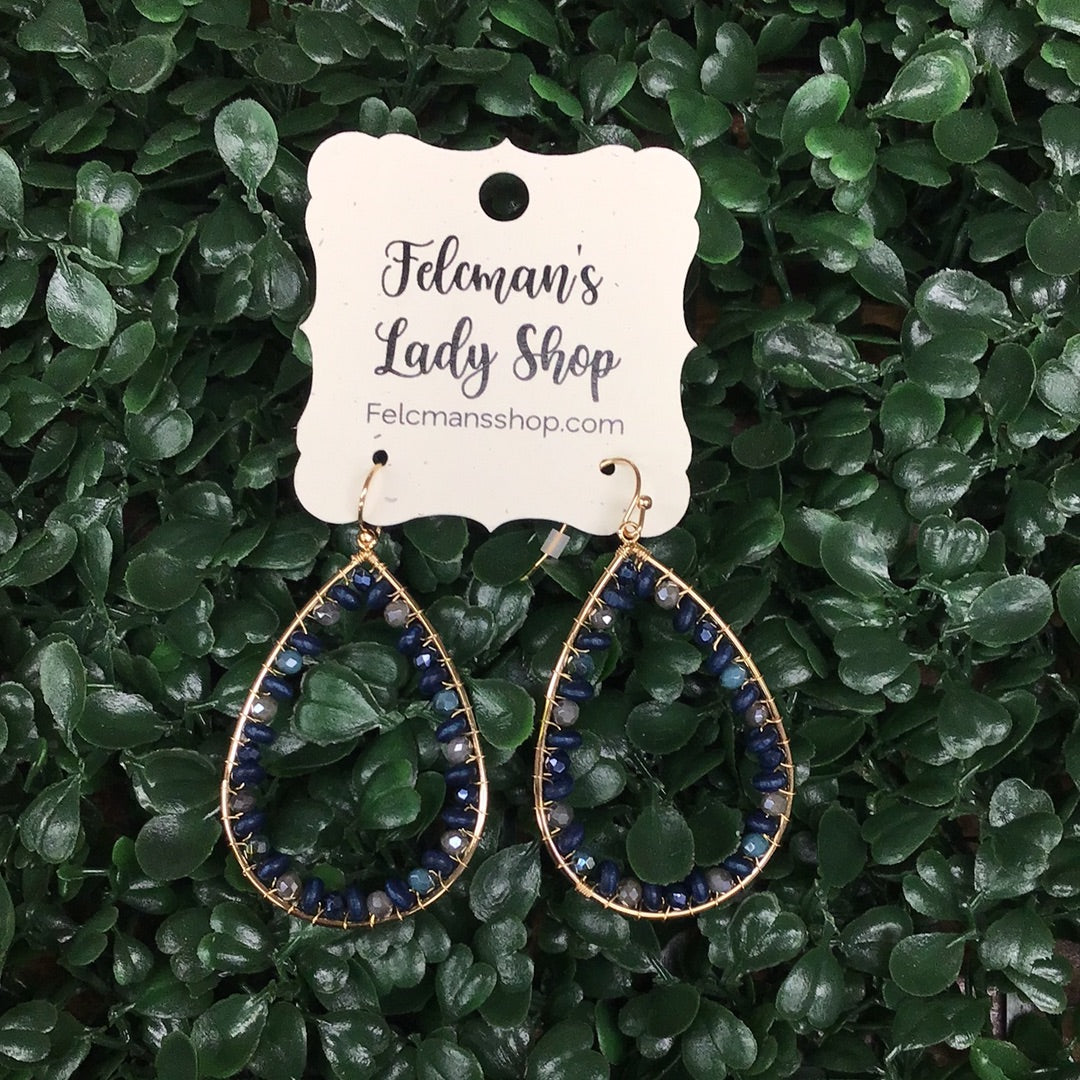 Navy Blue Tear Drop Earrings