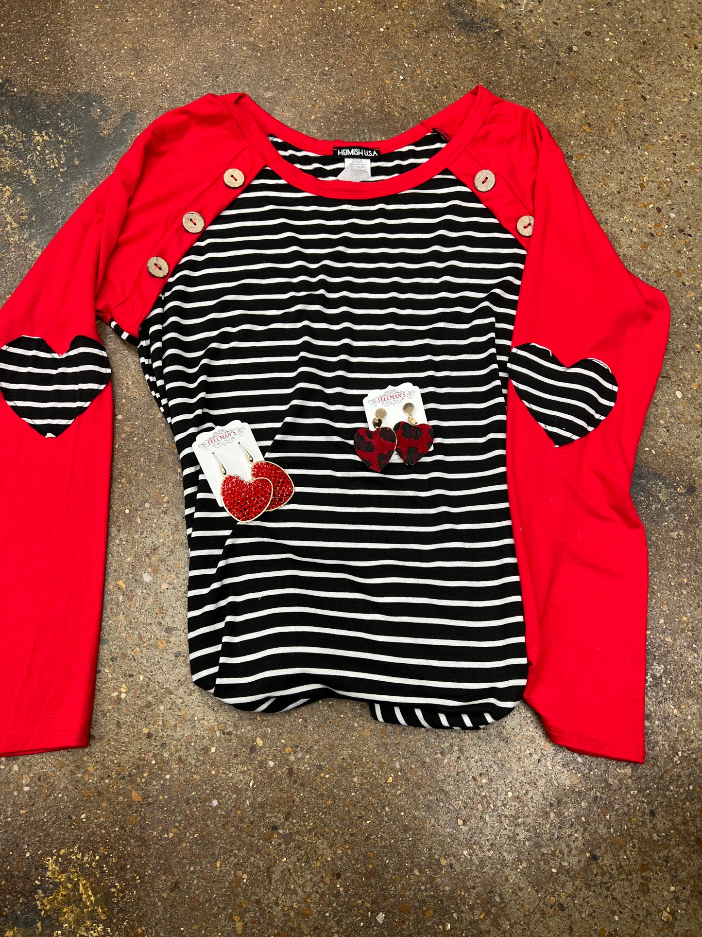 Striped Ivory/Black Red Heart Patch