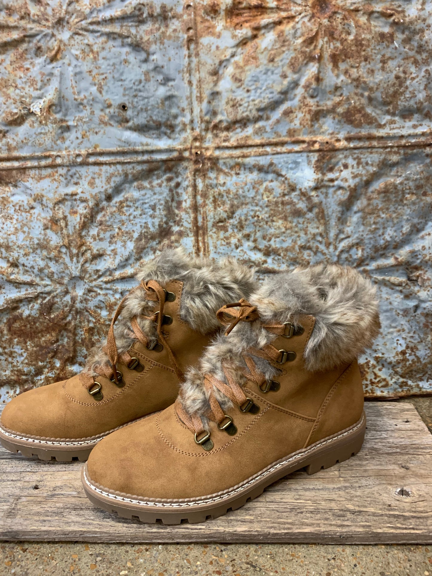 Cognac Fur Laced Boots