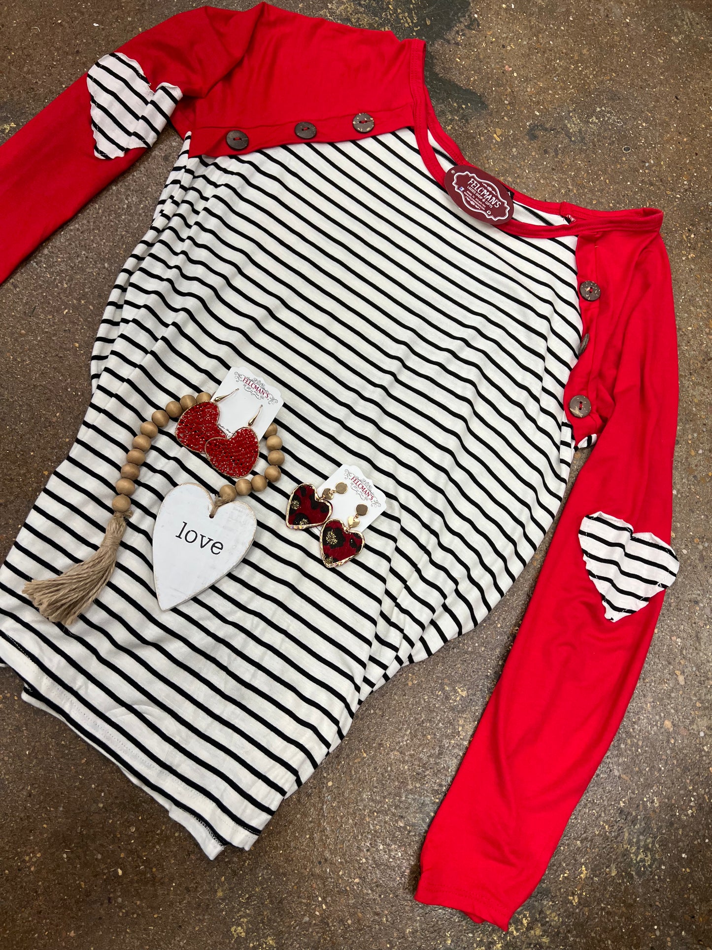 Striped Ivory/Black Red Heart Patch