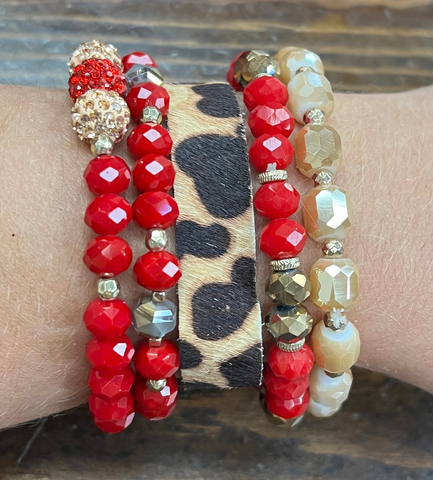 Red Leopard Stacked Bracelet Set