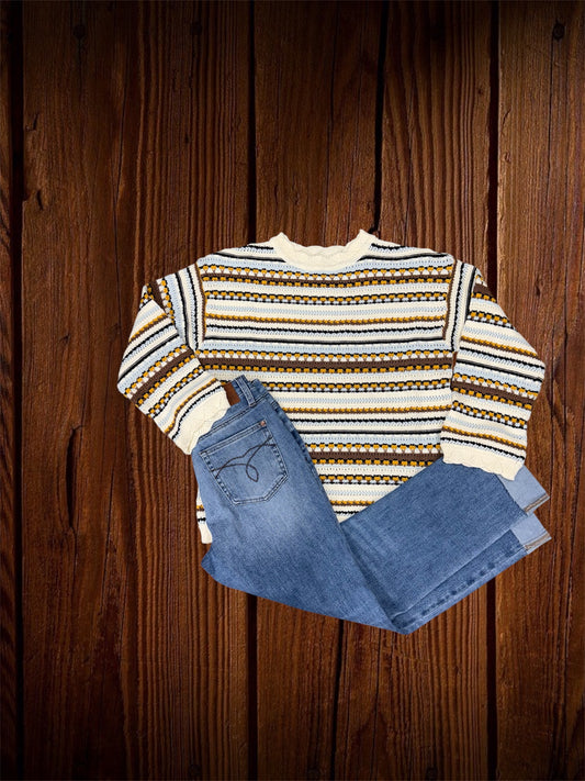Mustard/Baby Blue Lace Pullover Sweater