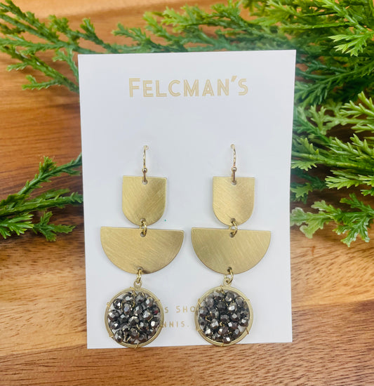 Gold/Grey Crystal Earrings