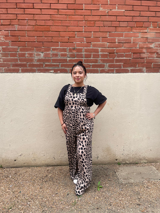 Wide Leg Leopard Overalls