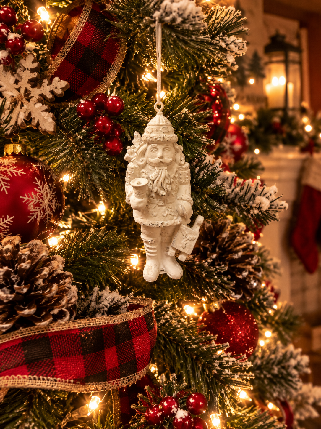 Glittered White & Gold Flake Washed Nutcracker Ornaments