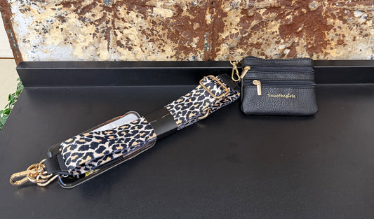 Leopard Strap With Black Zipper Pouch