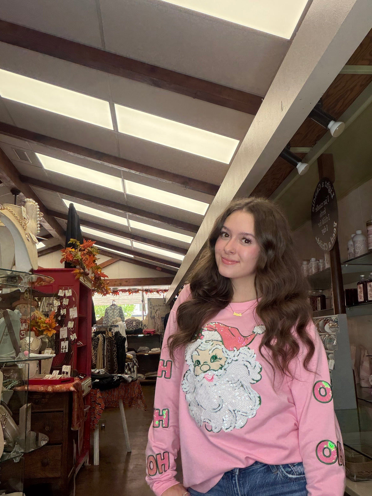 Pastel Pink Sequin Santa Sweatshirt