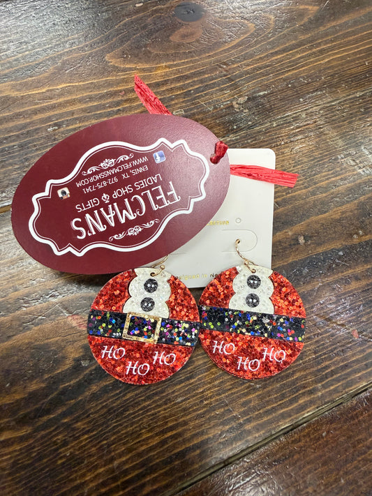 Red and Black Glitter HO HO HO Earrings