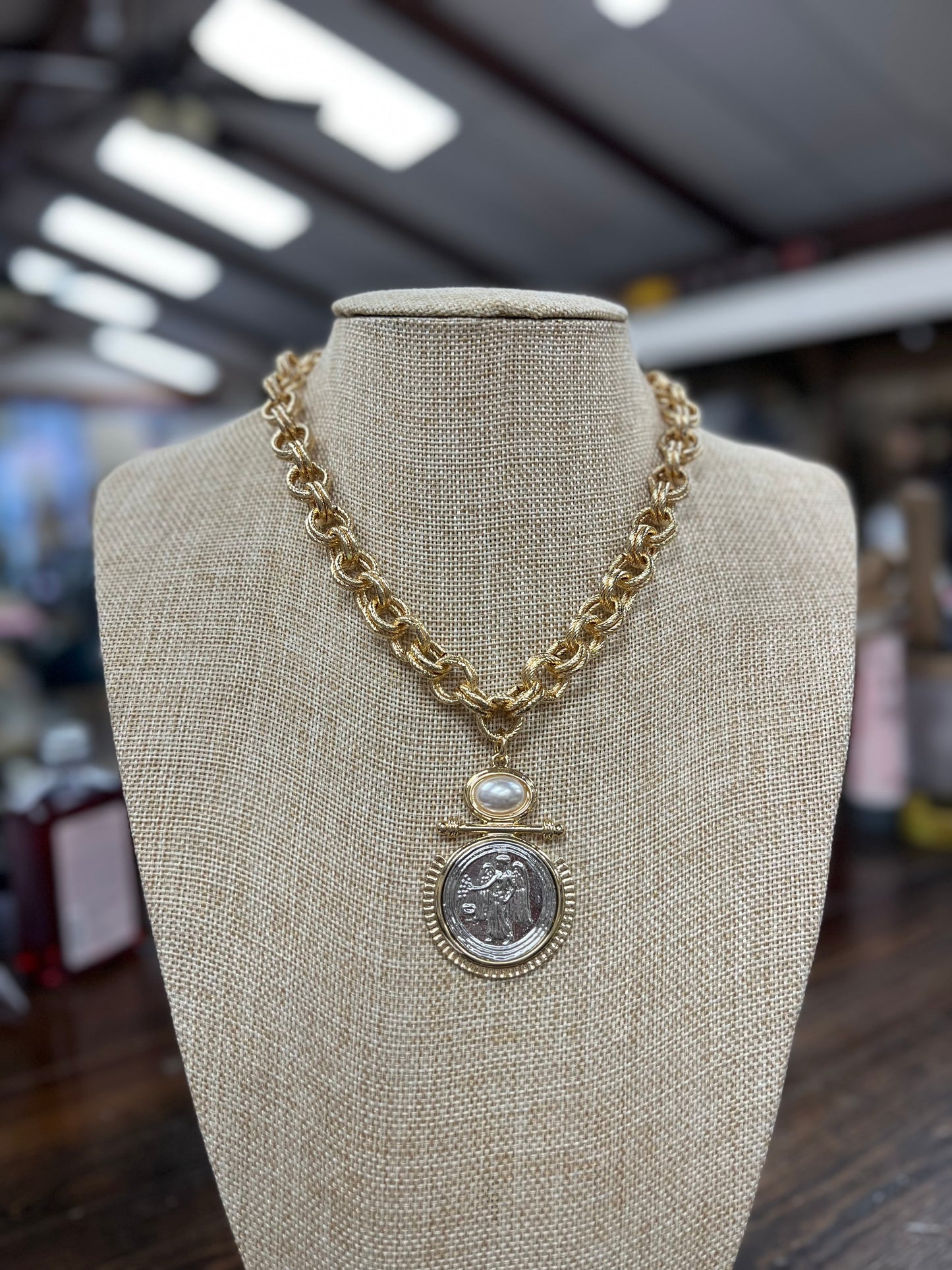 Thick Gold Chain With Silver Coin