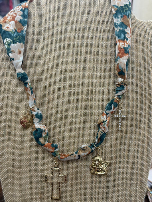 Floral Scarf Charm Necklace