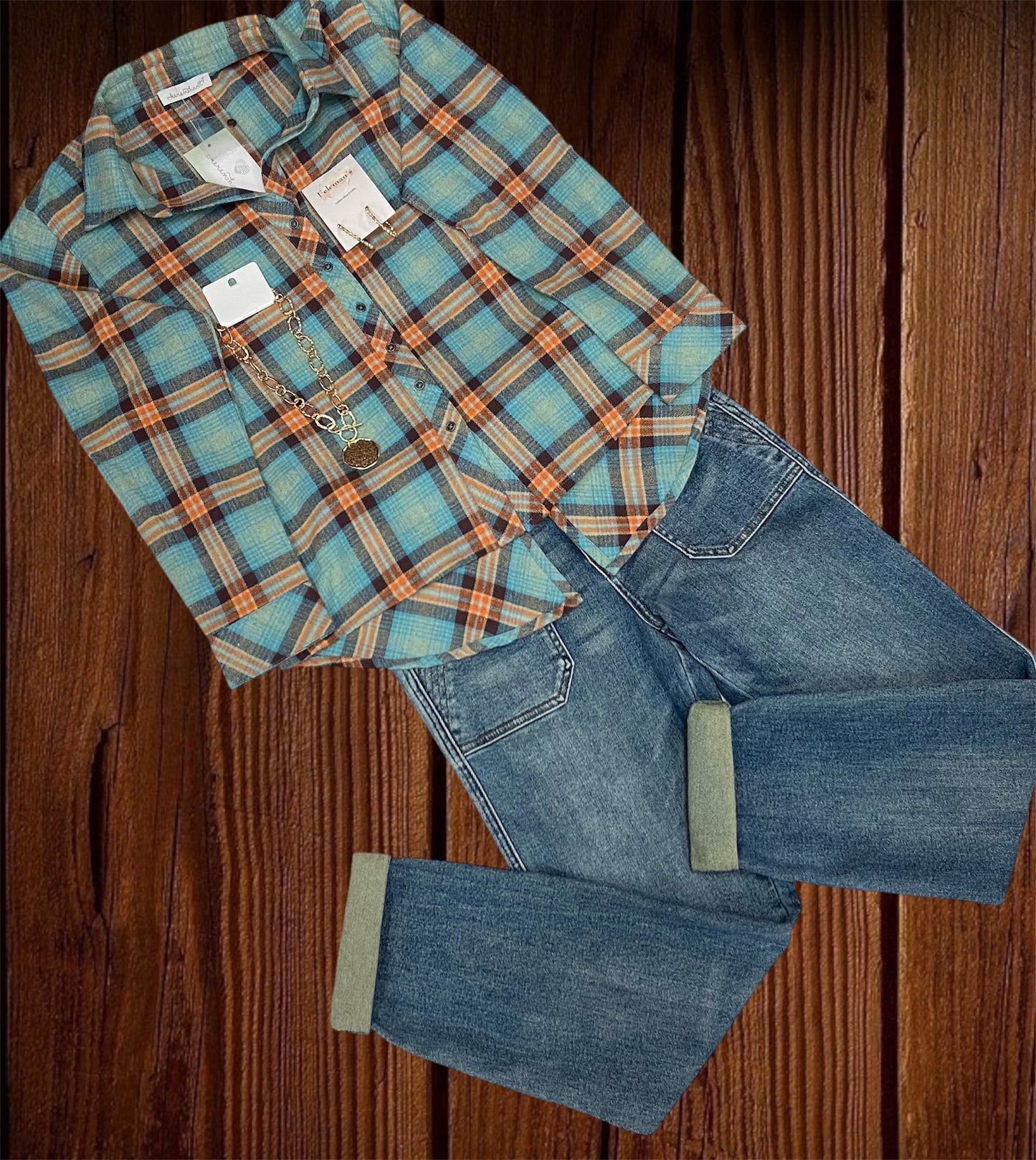 Teal and Orange Plaid Shacket