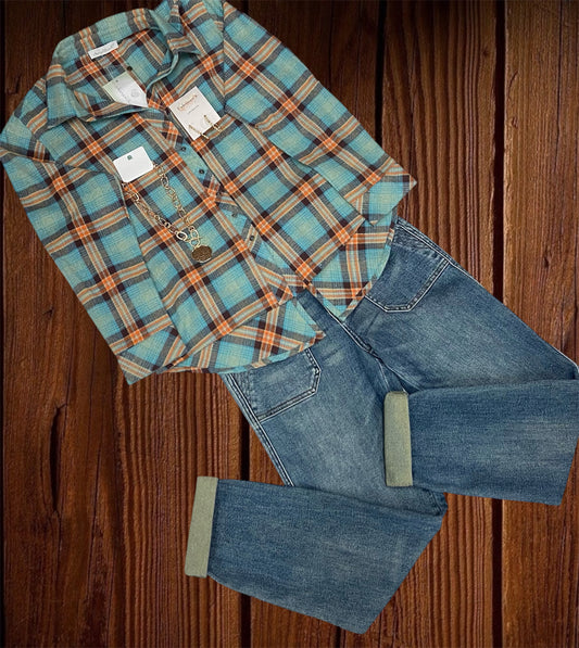 Teal and Orange Plaid Shacket