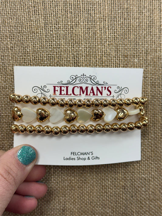 Stacked Pearl Heart & Gold Bracelets