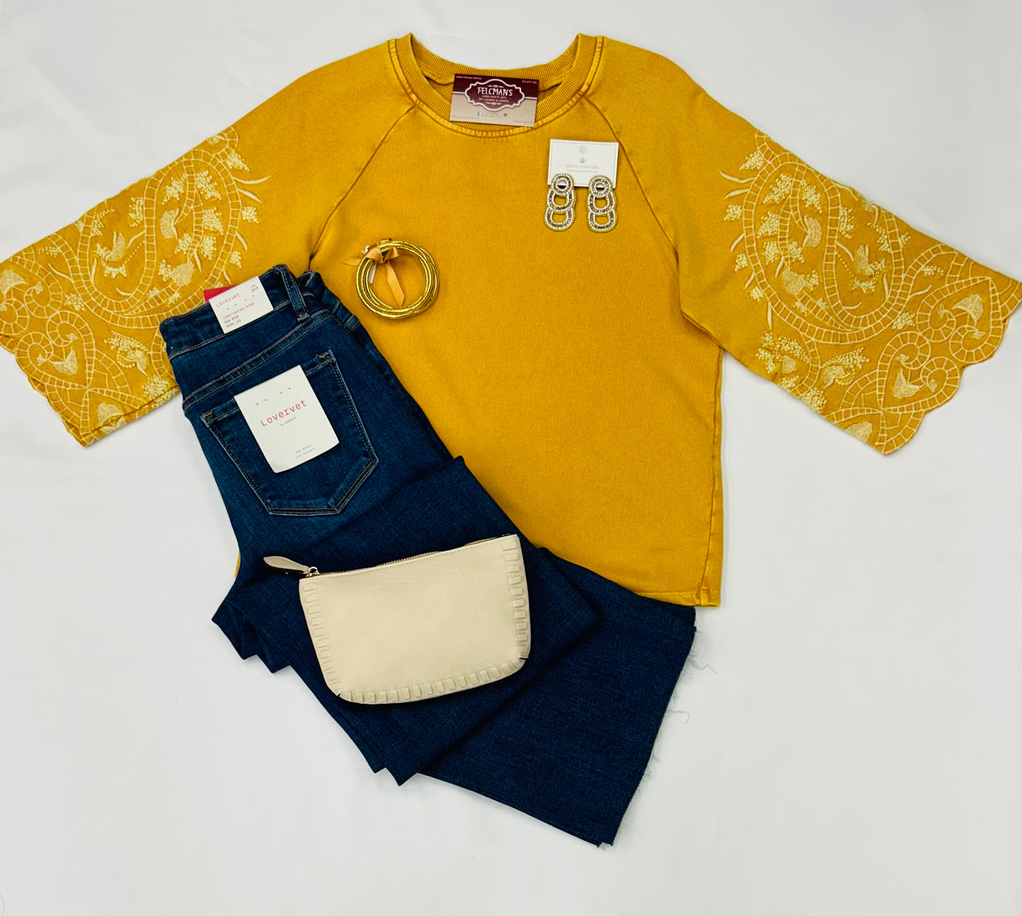 Mustard Blouse With Embordered Sleeves