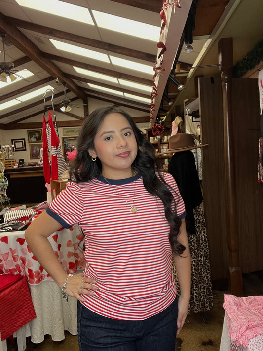 Red/Navy Striped Blouse