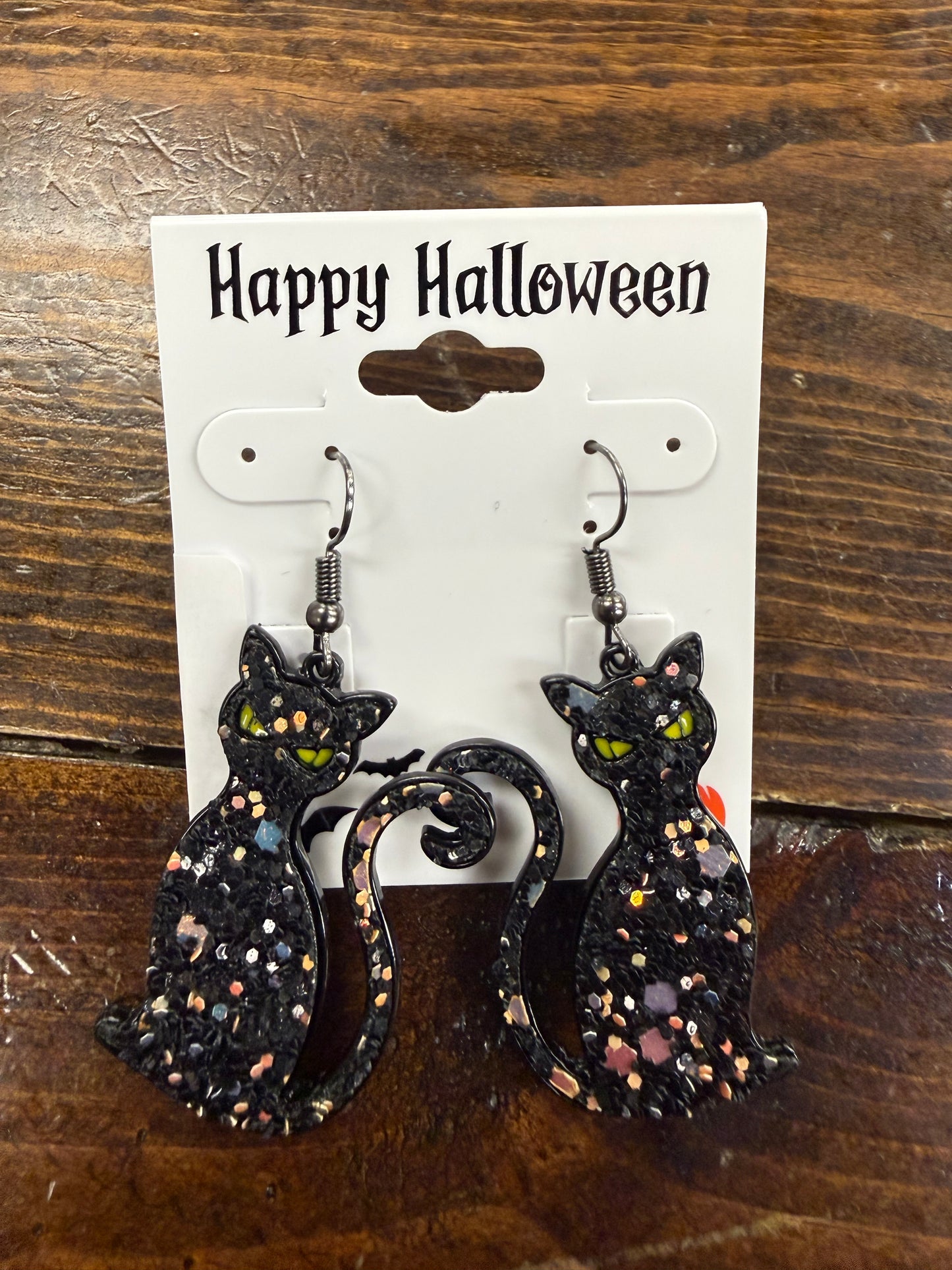 Glittered Black Cat Earrings