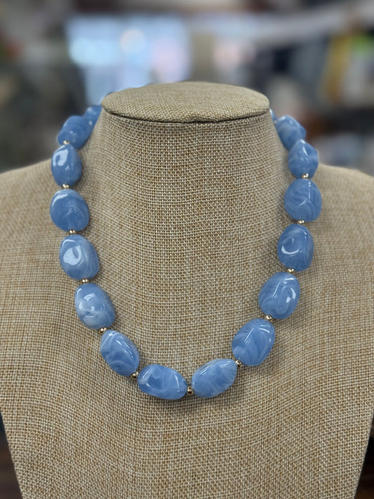 Oval Acrylic Natural Beaded Necklace