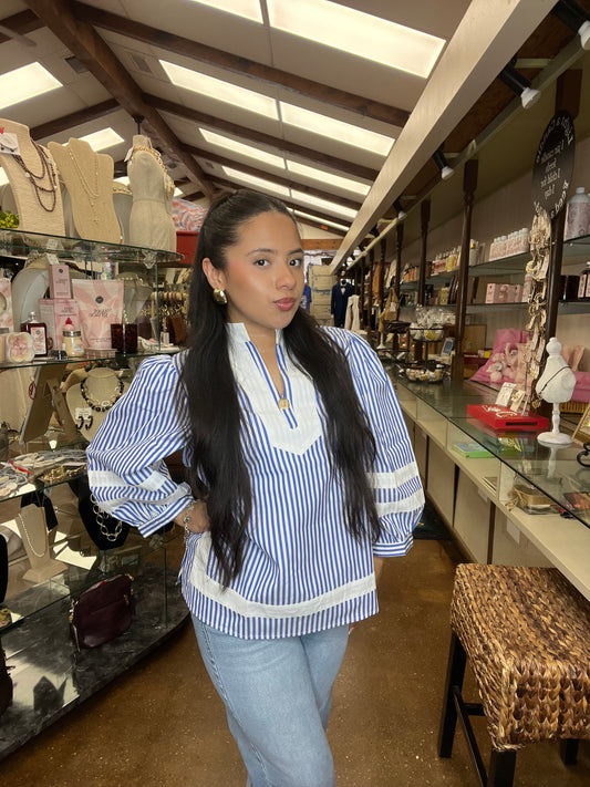 Royal Blue Striped Blouse