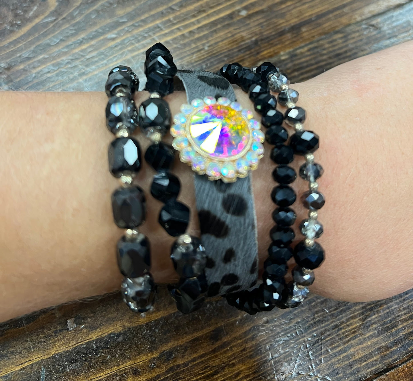Black Leopard Crystal Bracelet Set