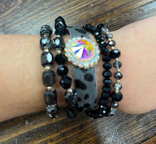 Black Leopard Crystal Bracelet Set