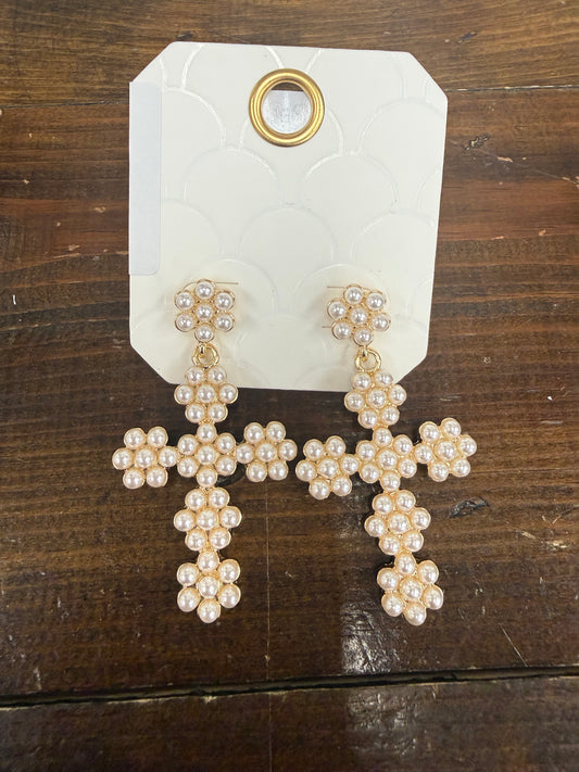 Cross Pearl Earrings