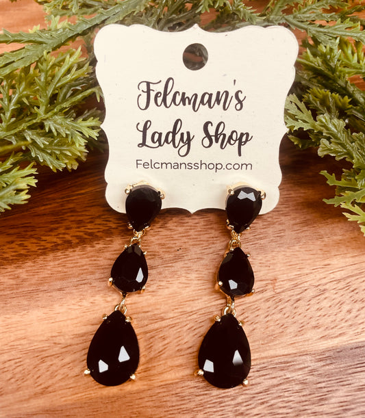 Black Stone Tear Drop Earrings