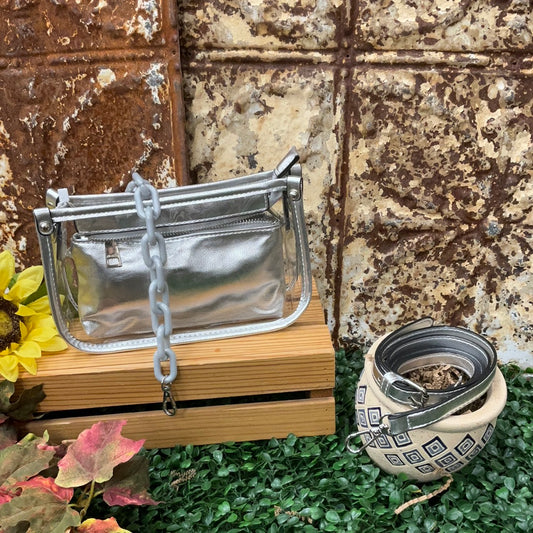 Clear Silver Pleather Purse